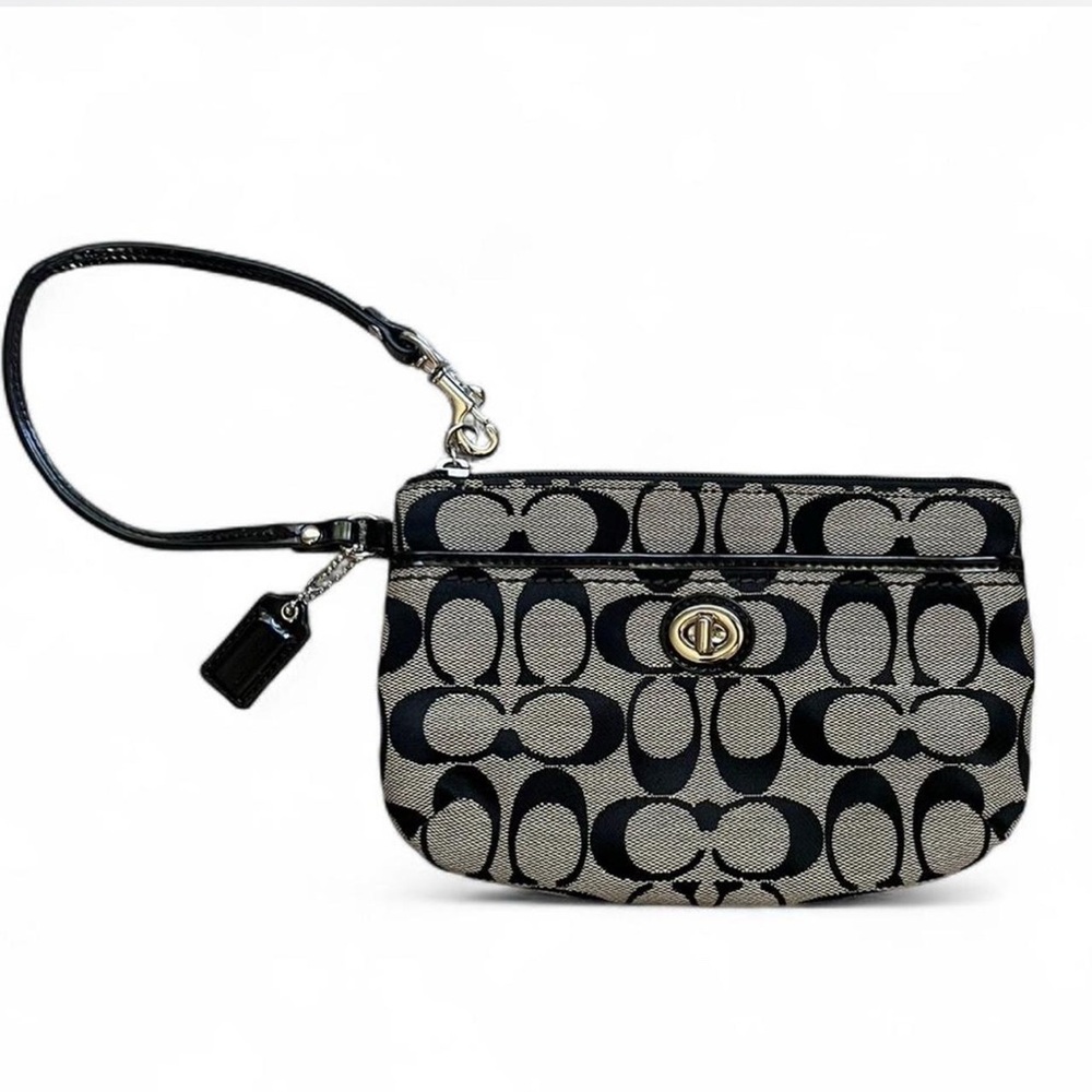 Vintage Coach Black and Grey Monogram Wristlet - Picture 2 of 8